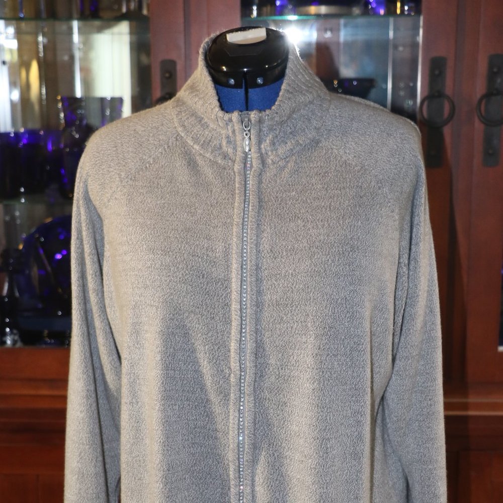 Quacker Factory Rhinestone Zippered Heather Gray Jacket- Size 1X